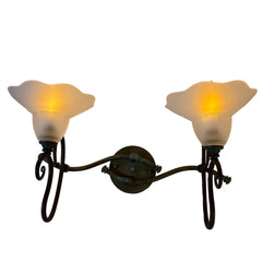 Sergio Terzani, Italian Wall Lights with Double Arm, White frosted Tulip Glass Globes, Sku 033514