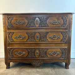 Baker Three Drawer Chest of Drawers Solid Oak with Elaborate Carving, Sku 034134