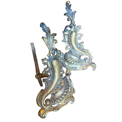 Pair of Vintage Andirons Antique Brass Finish with Aged Patina, Sku 033668