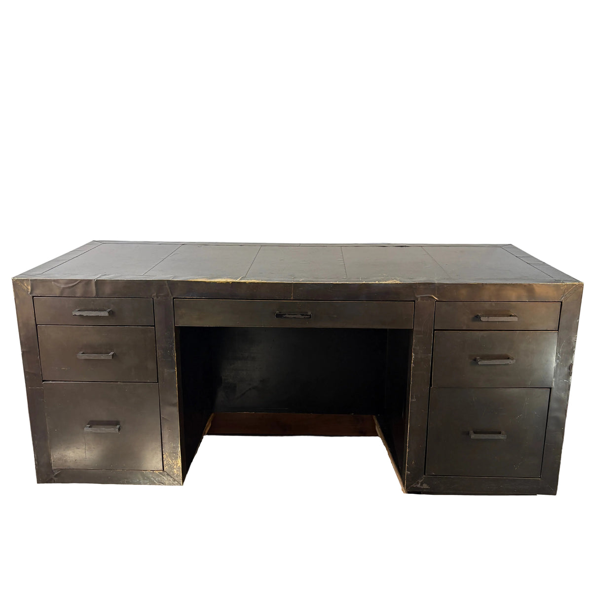 Restoration Hardware, Metal Wrapped Desk with Aged Patina, 7 Drawers, Sku 033351