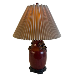 Ceramic Base Table Lamp with Blooms Dark Red Glaze, Shade not Included, Sku 033937