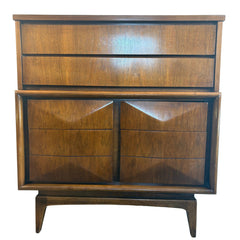 United Furniture Chest of Drawers Walnut Finish with Faceted Design Detail, Sku 033876