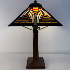 Square Mission Style Table Lamp with Metal Single Pedestal Base, Sku 033841
