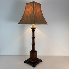 Turned Wood Column Lamp w/ Raw Silk Square Shade, Sku 033838