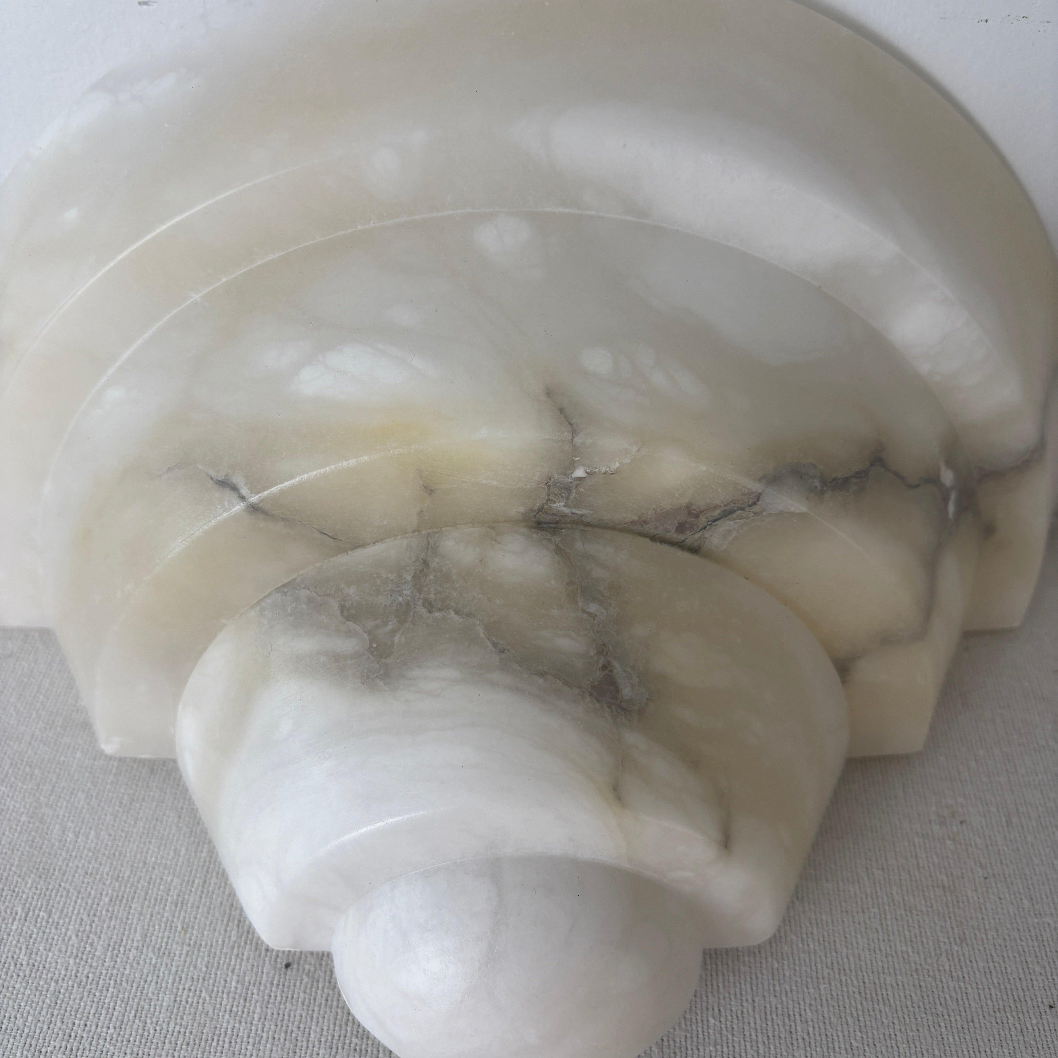 Alabaster Art Deco Style Sconce Light in White with Dark Streaks, Sku: 033074