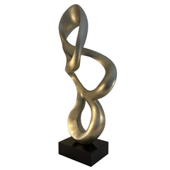John Richard Resin Sculpture, Features Silver Tri-loop Design on Black Base, Sku 033797