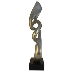 John Richard Resin Sculpture, Features Silver Tri-loop Design on Black Base, Sku 033797