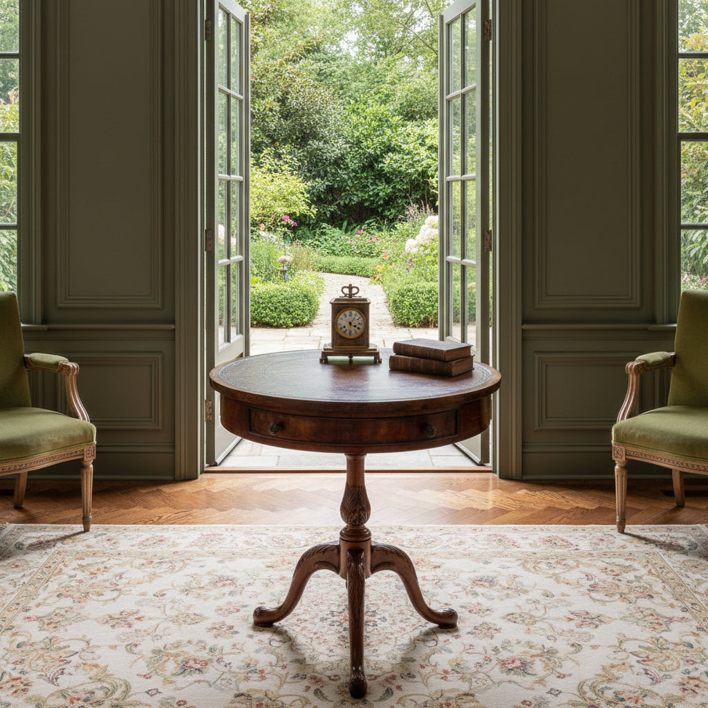 Alexander Theodore Parlour Table w/ Embossed Leather Top, Sku 033844