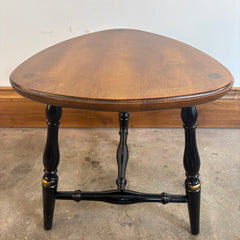 L. Hitchcock Brand Wood Tri Leg Stool Black, Gold and Natural Finish with Stencil Detail, Sku 033770