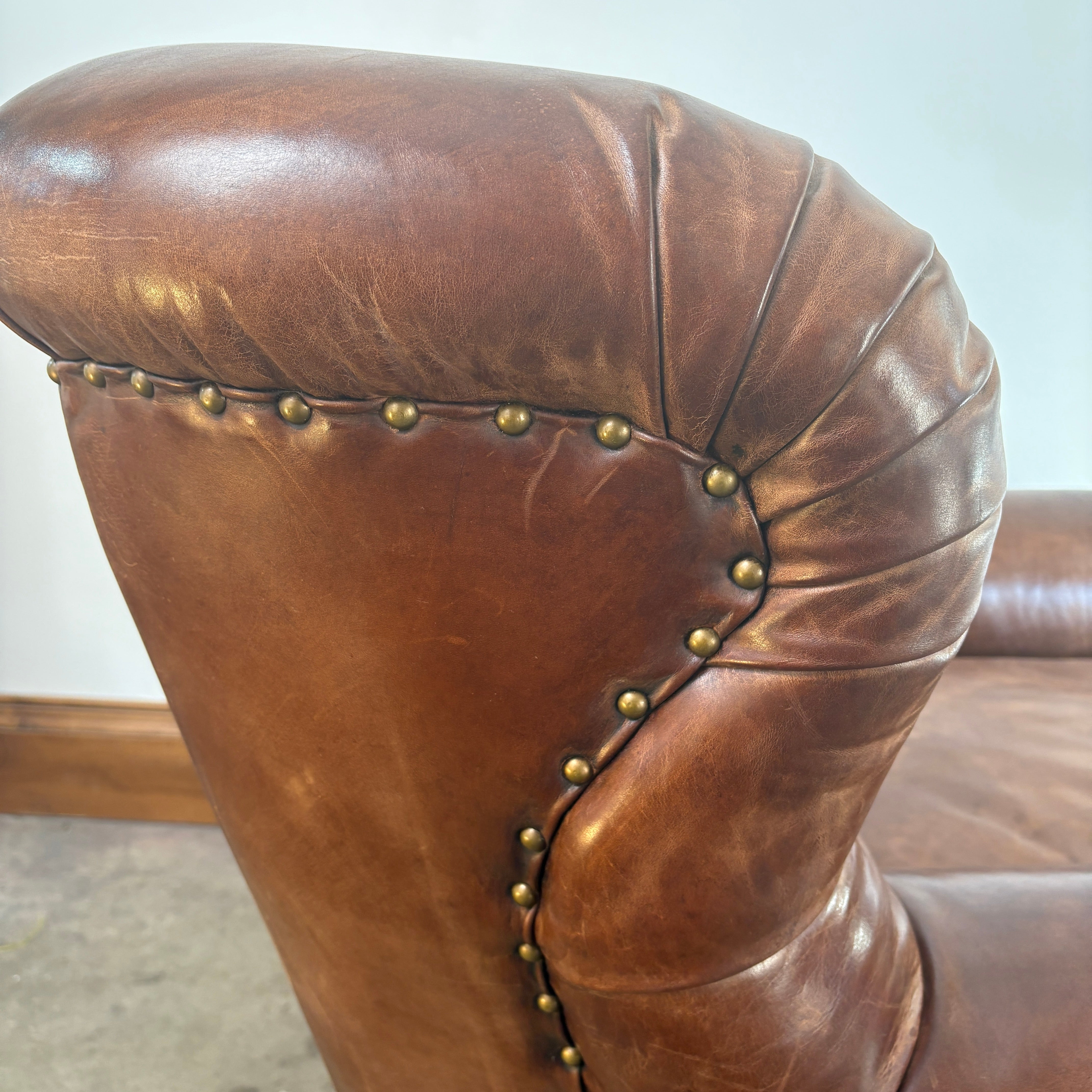 Ralph Lauren Leather Tufted Back Arm Chair with Bun Feet and XL Nail Head Detail, Sku 033075