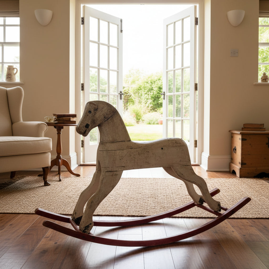 Antique Rocking Horse w/ Leather Ears & Glass Eyes, Sku 033895