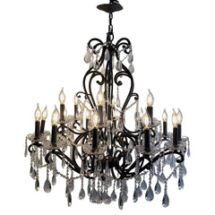 Large Black Wrought Iron Chandelier with Tear Crystals, Sku 033958