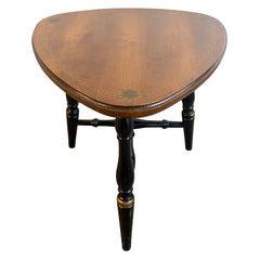 L. Hitchcock Brand Wood Tri Leg Stool Black, Gold and Natural Finish with Stencil Detail, Sku 033770