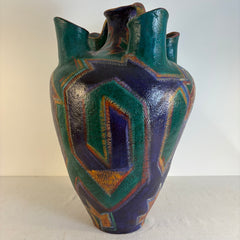 Santa Fe Pottery by Artist Elizabeth McKnitt, Floor Vase with Handle and 5 Openings Sku 033831
