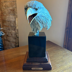 "Freedom"  by Frank D. Vita Bronze Eagle Head on Marble & Walnut Base, Sku 033951