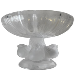 Lalique Crystal Compote Dish, Made in France, 4 Birds at Base, Sku: 033306