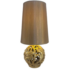 Brand New Gold Leaf Sphere Table Lamp w/ Gold Tapered Shade & Sphere Finial, Sku 033975