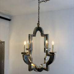 Visual Comfort Lido Medium Chandelier Antique Mirror and Antique Brass 4 Candlestick Lights, Sku 033947