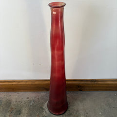 Art Glass Vase, Tall, Made in Spain, Red-Orange Color, Sku #033359