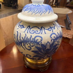 Frederick Cooper Blue and White Crackle Porcelain Ginger Jar Lamp Base, Sku 033979