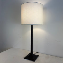 RH Hammered Steel Table Lamp in Dark Bronze Finish w/ White Linen Drum Shade, Sku 033972