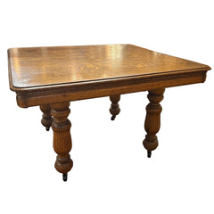 Antique Quarter Sawn Oak Dining Table on Casters, Sku 033636