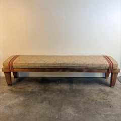 Hand Carved Teak Bench w/ Cushion, Sku 033943