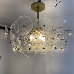 Pebble Glass Disk Chandelier on Gold Structure, Sku 033996