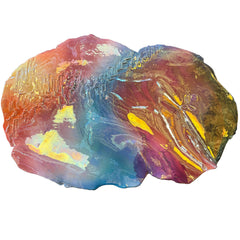 Porcelain Wall Sculpture by Artist Jutta Golas Iridescent Colors of Blue, Orange and Gold, Sku 033586