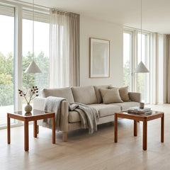 Made in Denmark Pair of Teak Side Tables with Smoked Glass Insert, Sku 034109