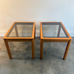 Made in Denmark Pair of Teak Side Tables with Smoked Glass Insert, Sku 034109