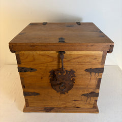 Rustic Hand Crafted Pine and Iron Hinged Box Sourced in Mexico, Sku 033811