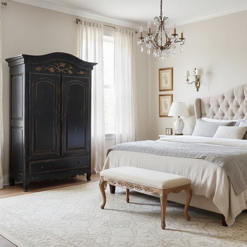 Woodland Furniture, Armoire Wooden Cabinet, Lower Drawer, 3 Interior Drawers, Rustic Finish, Maple Leaf Accent, sku: 033510