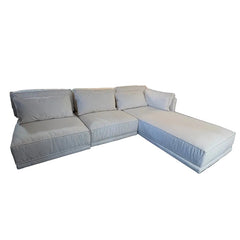 Milano Left Arm Chaise Sectional in White Linen Like Fabric with Loose Cushions, Sku 034088