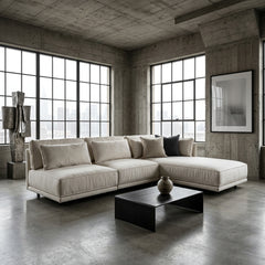 Milano Left Arm Chaise Sectional in White Linen Like Fabric with Loose Cushions, Sku 034088