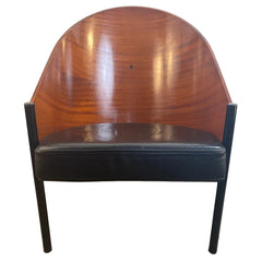 Aleph Mahogany & Leather 80's Bucket Chairs by Philippe Stark, Sku 033927