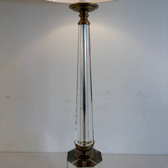 Crystal Table Lamp w/ Antique Brass Details & Ivory Silk Shade, Sku 034042