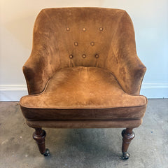 Set of 4 Brown Suede Armchairs w/ Casters, Sku 033849