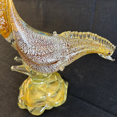 Art Glass Bowing Bird Attributed to Murano Created in Clear, Gold and Silver Speckles, Sku 033870