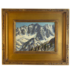 Original Oil Painting in Classic Gold Frame by Paul Grimm Snow Capped Mountains, Sku 033891