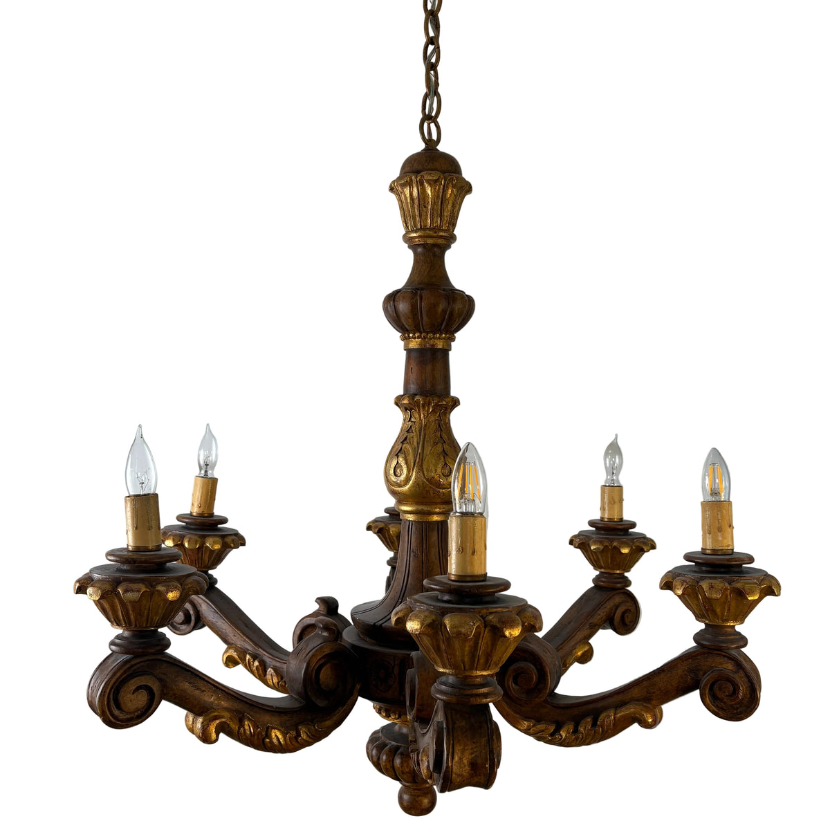 6 Arm Chandelier Wood Hand Carved, Not Including Chain, Sku 033362