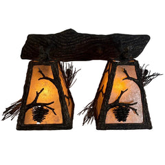 Hammerton Forge Double Arm Vanity Light, Iron, Mica Featuring Pine Cone, Oak Leaf Motif, Sku: 033696