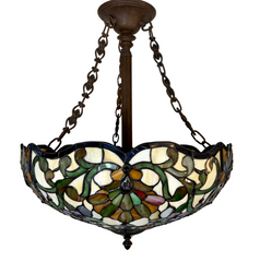 Multi-Color Tiffany Style Bowl Shaped Chandelier, Stained Glass Pieces, Bronze, Sku: 033616