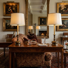 Pair of Brass Table Lamps with Candlestick Styling Brass Base and Finial have Aged to Perfection, Sku 034103