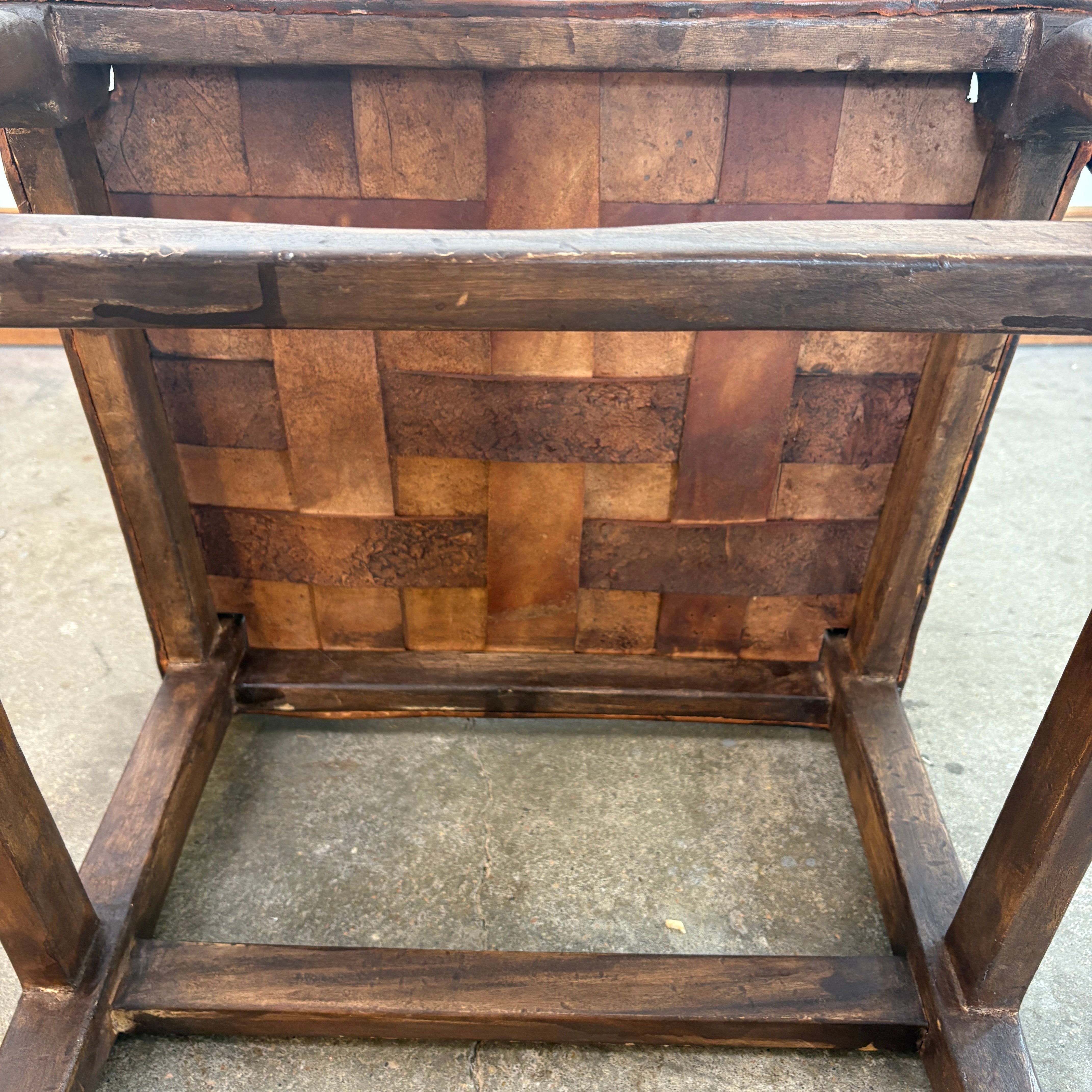 Set of Oak & Aged Leather Arm Chairs with Nail Head Detail & Side Chairs, Sku 033087
