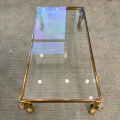 Coffee Table, Brass Base, Rectangle, Cabriole Style Legs, Glass Insert Surface, Sku 034068