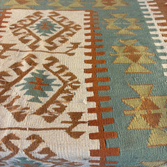 Kilim, Wool in Terracotta, Cream, Aqua, Sea Foam Green, Medium Size, Sku: 033438