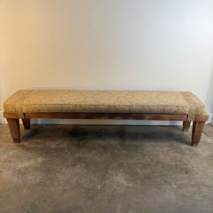 Hand Carved Teak Bench w/ Cushion, Sku 033943