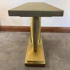 Global Views Console Table Quartz Insert, Wrapped and Fluted Metal, Brass Like Finish, Sku: 033623