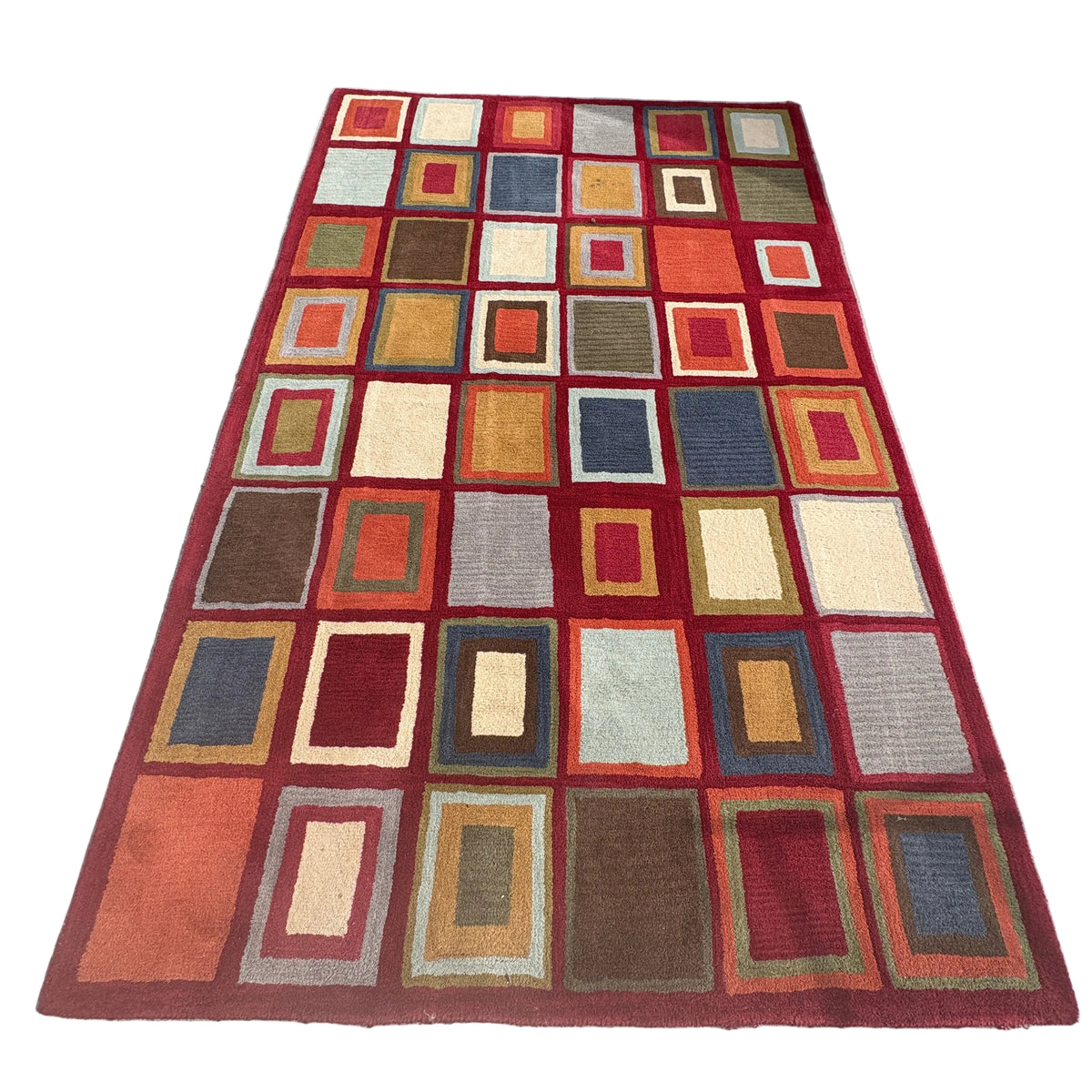 Multi-color Geometric Indian Wool Rug, Sku 033564